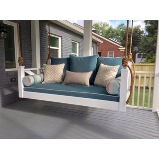Lowcountry Bed Swing blue cushions white finish